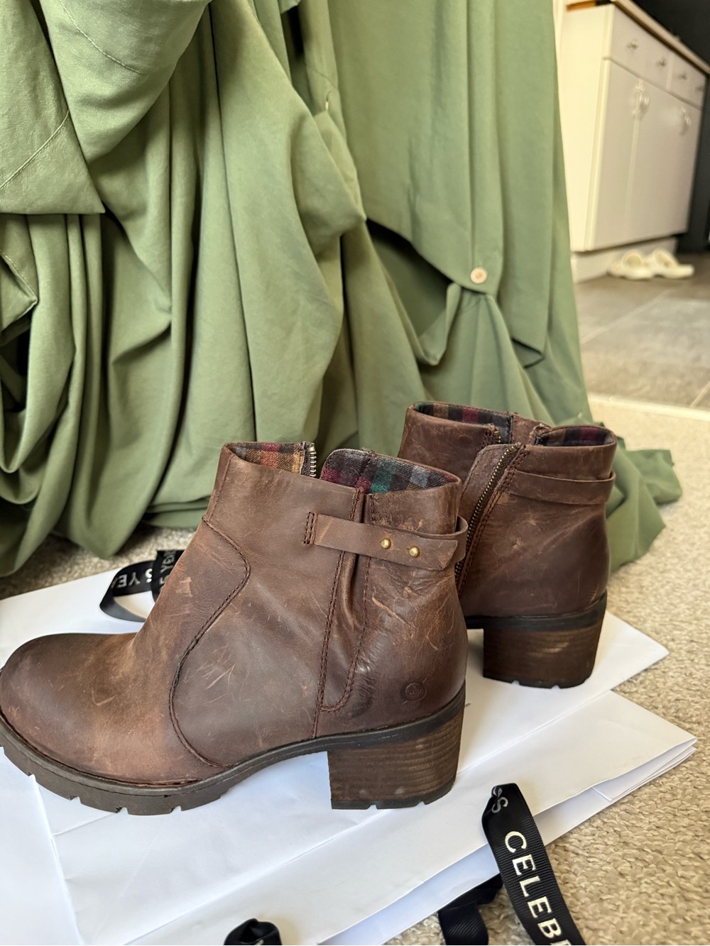 Born Brown Leather Ankle Booties with Side Zip